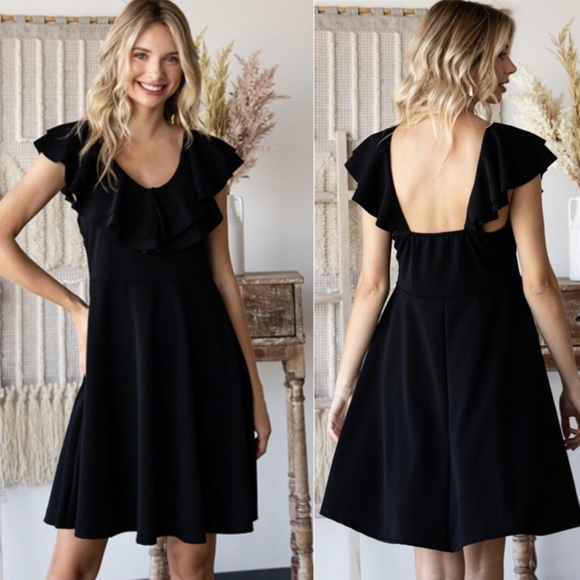 Last ONE! Ruffles, Flowy, Solid Black, Ultra Flattering...the PERFECT LBD! - Picture 3 of 5
